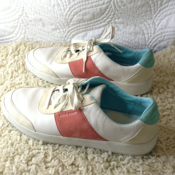 Cole Haan Grand Crosscourt Sneakers, Leather and Suede, Pink, Teal, "8", Stylish - Picture 2 of 4